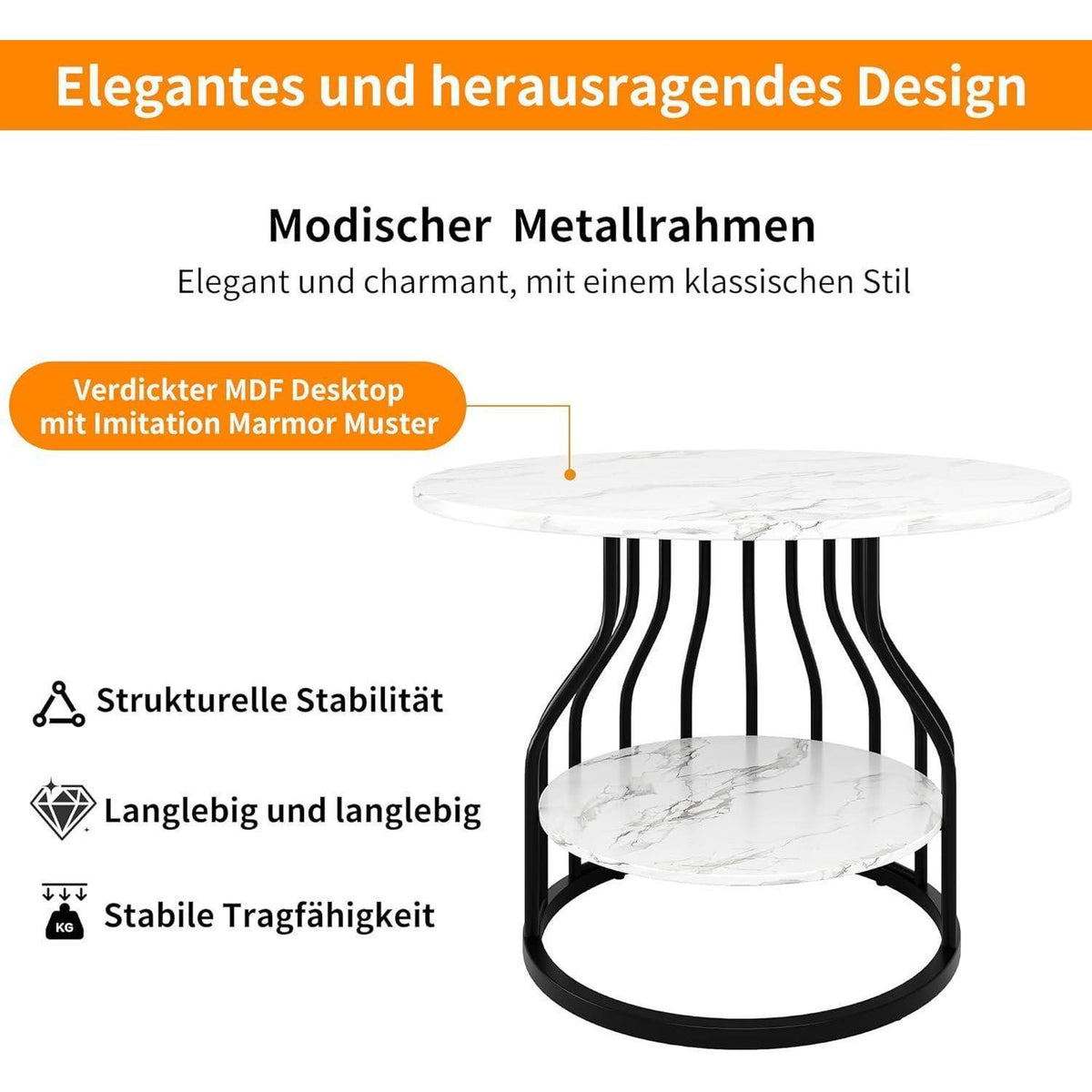 Runder Esstisch 80x80cm Weiß – Modern mit Stauraum