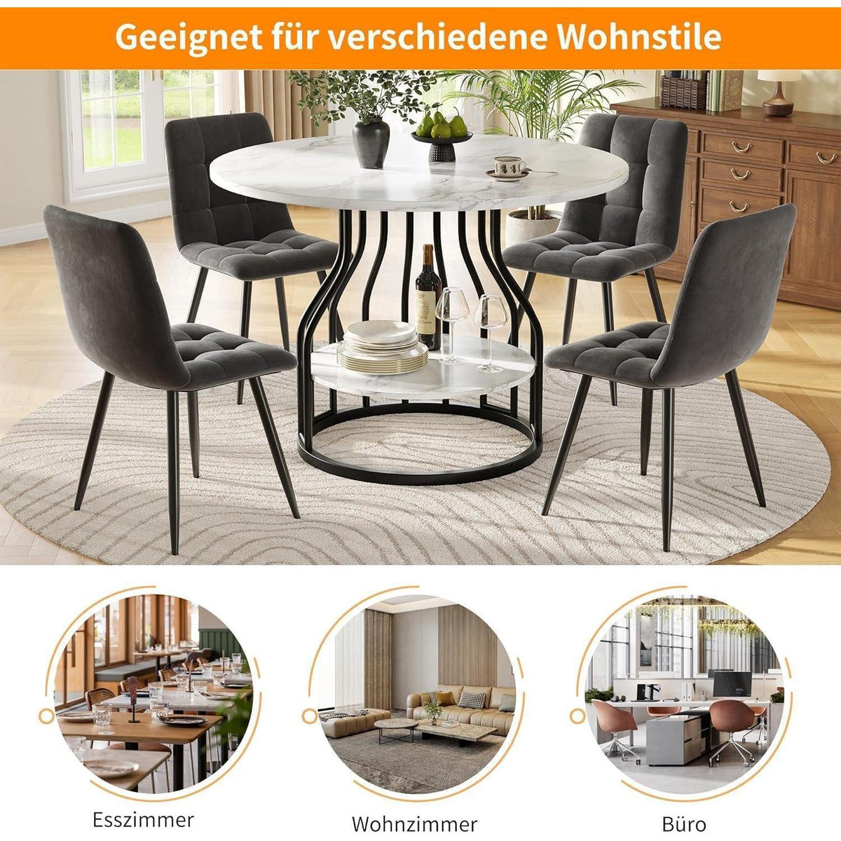 Runder Esstisch 80x80cm Weiß – Modern mit Stauraum