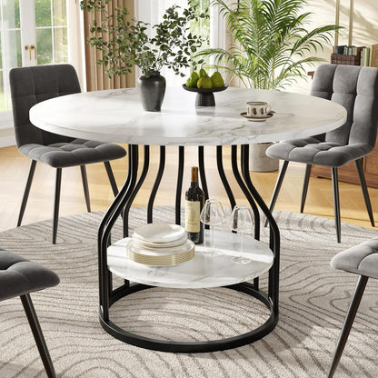 Runder Esstisch 80x80cm Weiß – Modern mit Stauraum