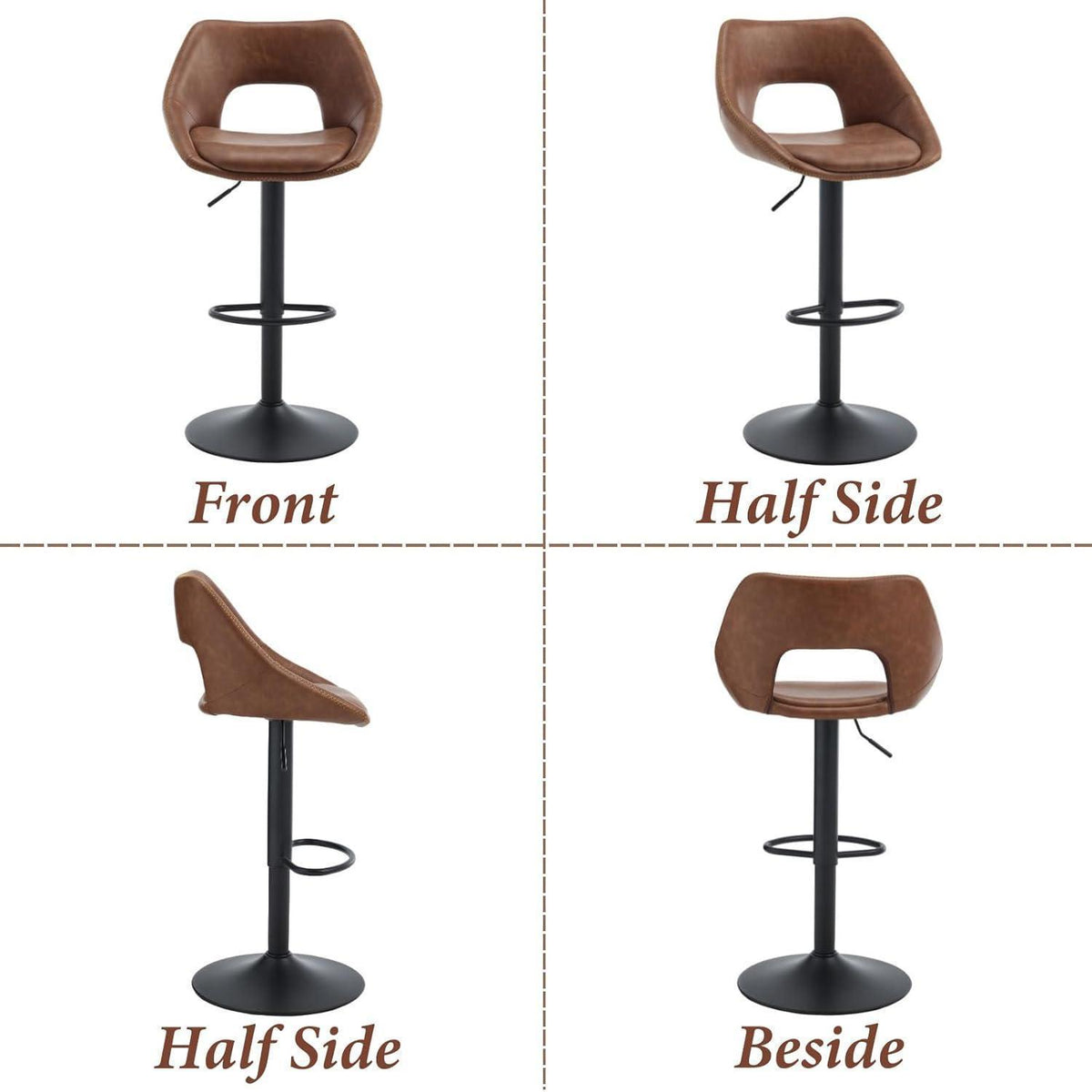 Barhocker Set 2er – Höhenverstellbar & Drehbar, Braun-Schwarz
