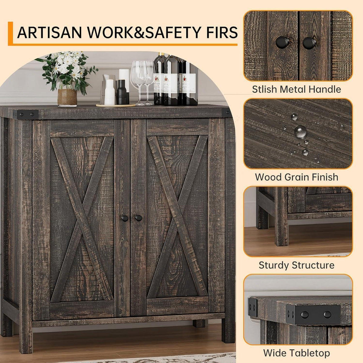 Sideboard Eiche | 2 Fächer, 2 Türen | Anrichte & Beistellschrank