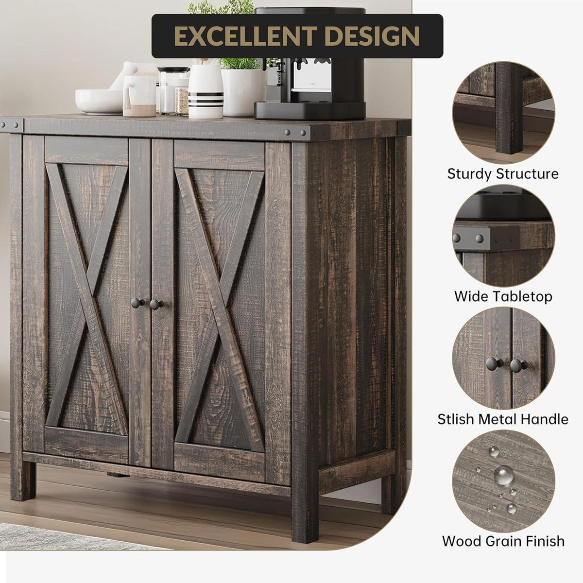 Sideboard Eiche | 2 Fächer, 2 Türen | Anrichte & Beistellschrank