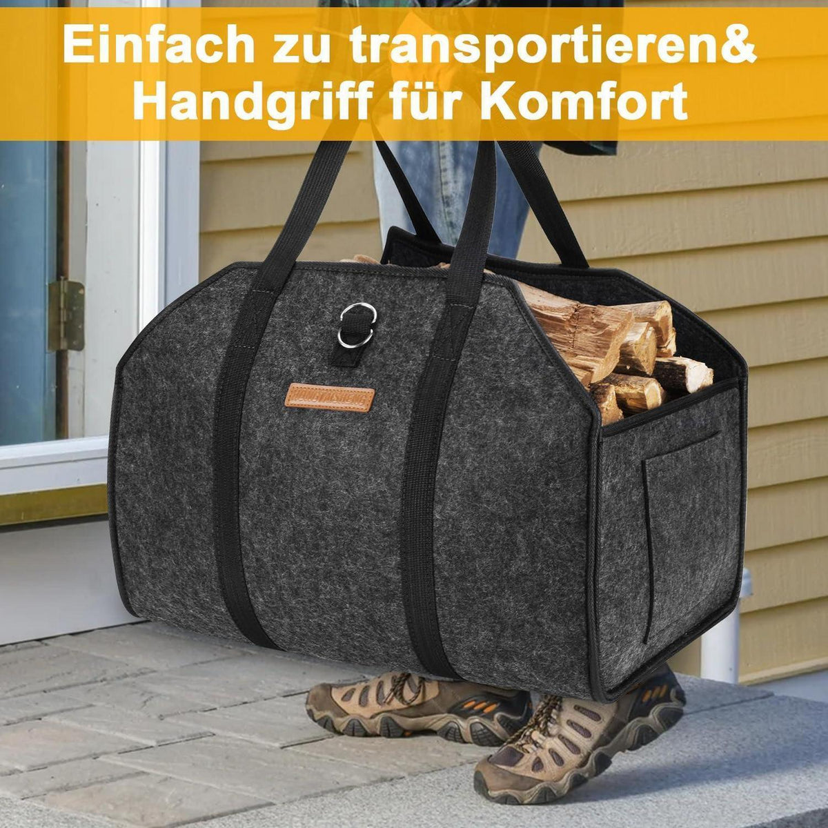 5MM XL Filz Holzkorb Schwarz mit Tragebändern