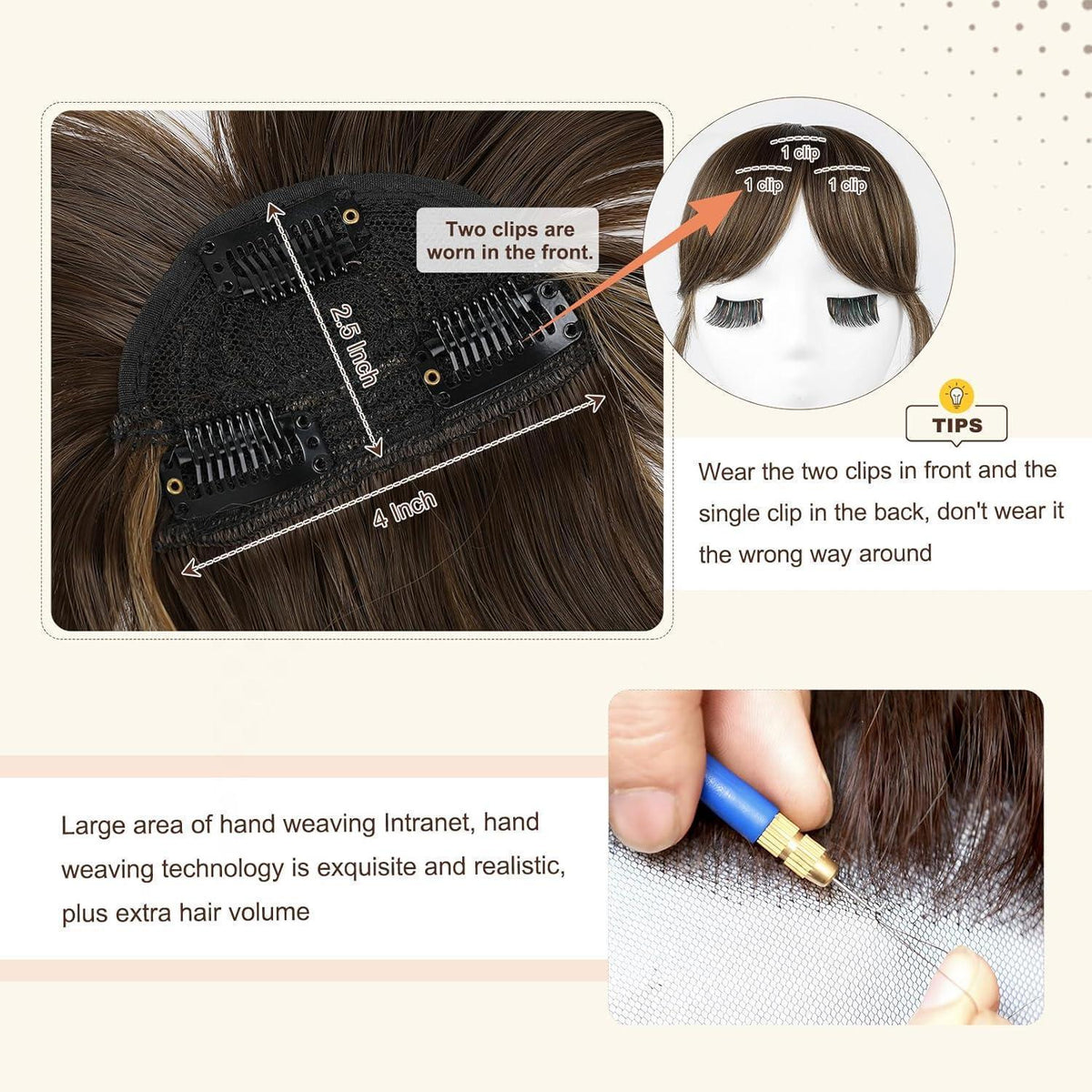 Clip-in Ponyfransen Dunkelbraun mit Blond - 30cm
