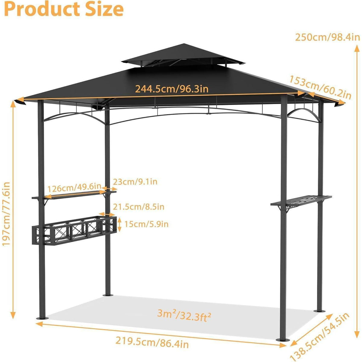 Grillpavillon 245x153cm – Wasserdicht & Windfest mit Stauraum