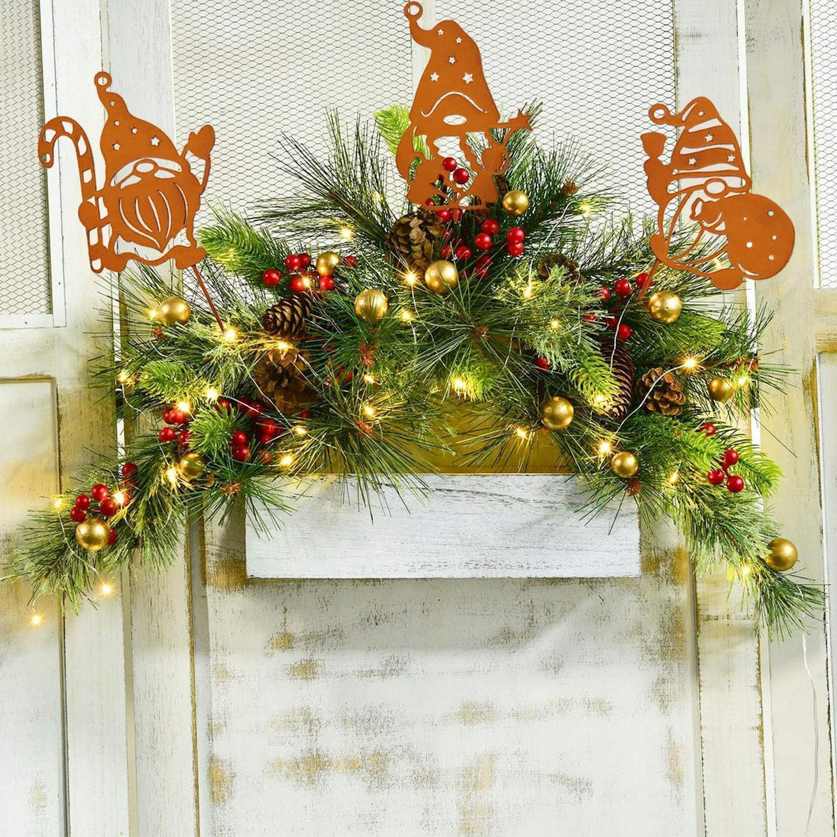 3er Set Rost Wichtel Gartenstecker Weihnachtsdeko Outdoor Metall