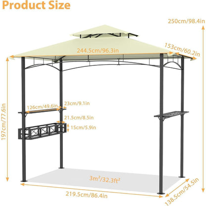 Grillpavillon 244x138 cm mit Bartresen & UV-Schutz – Beige