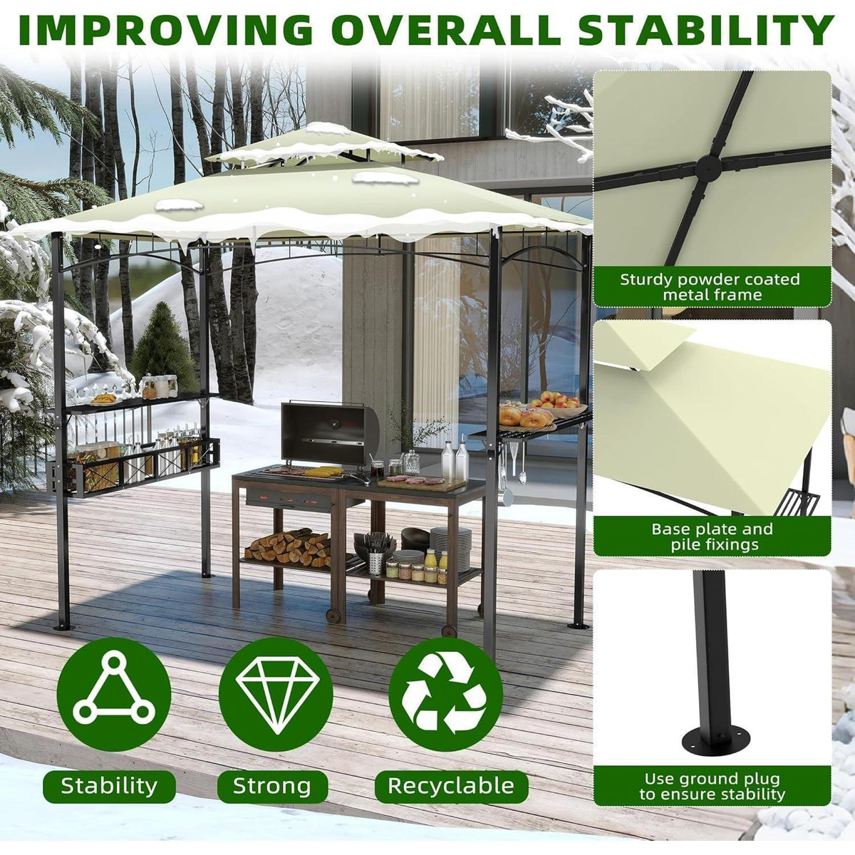 Grillpavillon 244x138 cm mit Bartresen & UV-Schutz – Beige