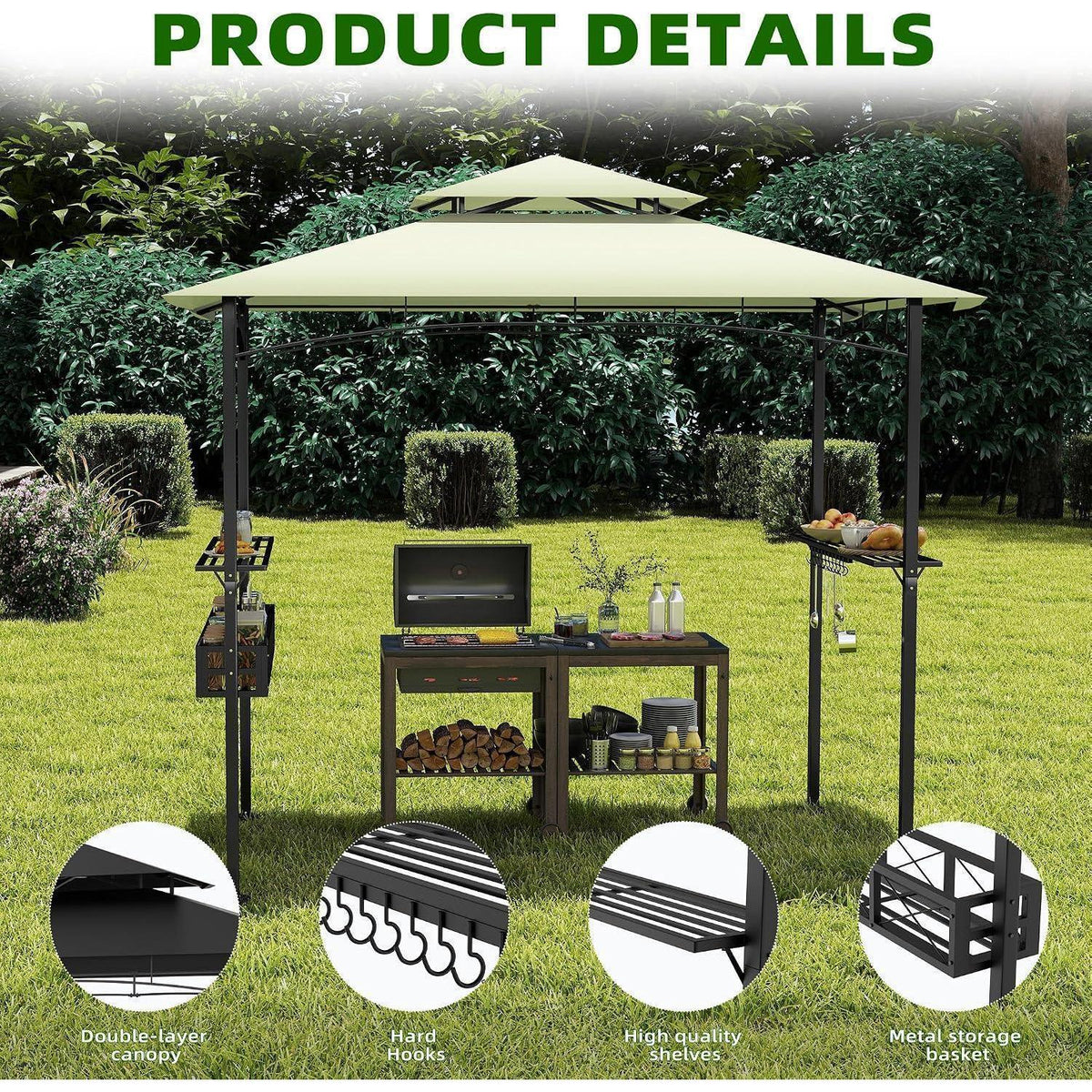 Grillpavillon 244x138 cm mit Bartresen & UV-Schutz – Beige