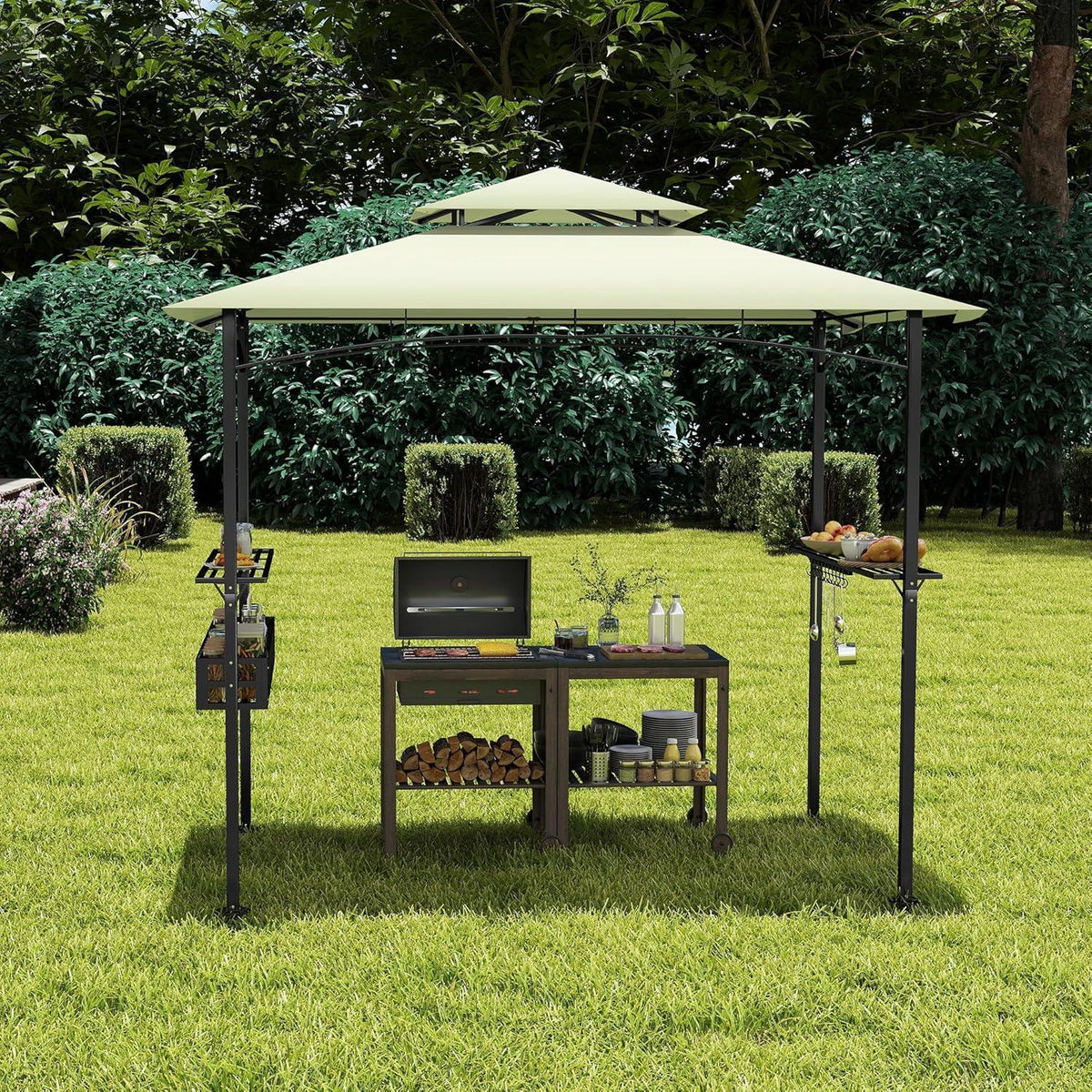 Grillpavillon 244x138 cm mit Bartresen & UV-Schutz – Beige
