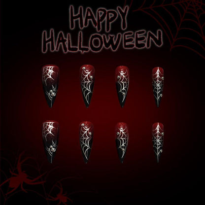 Halloween Stiletto Nägel Rot Schwarz Spinnennetz 3D Gothic