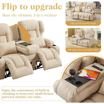 2-Sitzer Relaxsessel mit Liegefunktion & Kinosofa Beige