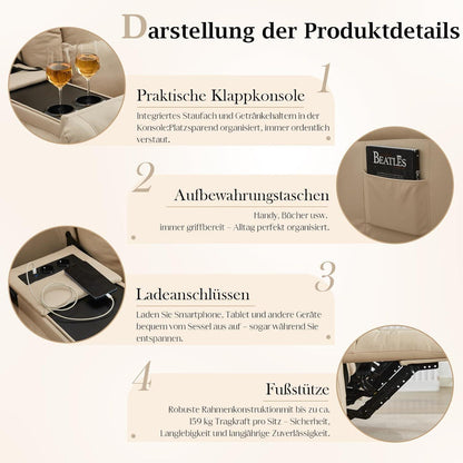 2-Sitzer Relaxsessel mit Liegefunktion & Kinosofa Beige