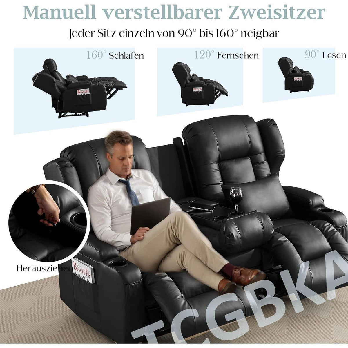 2-Sitzer Relaxsessel mit Liegefunktion & Kinosessel Schwarz