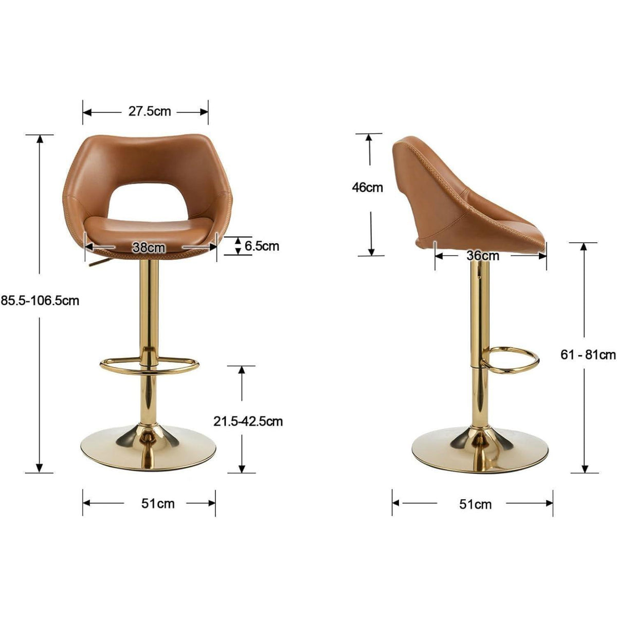 Barhocker Set 4er – Höhenverstellbar & Drehbar Braun-Gold