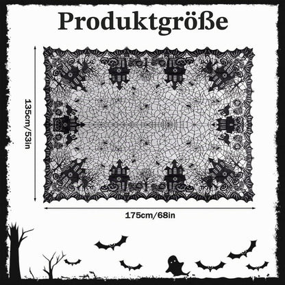 Halloween Tischdecke Schwarz Spitze 135x175 cm Wiederverwendbar
