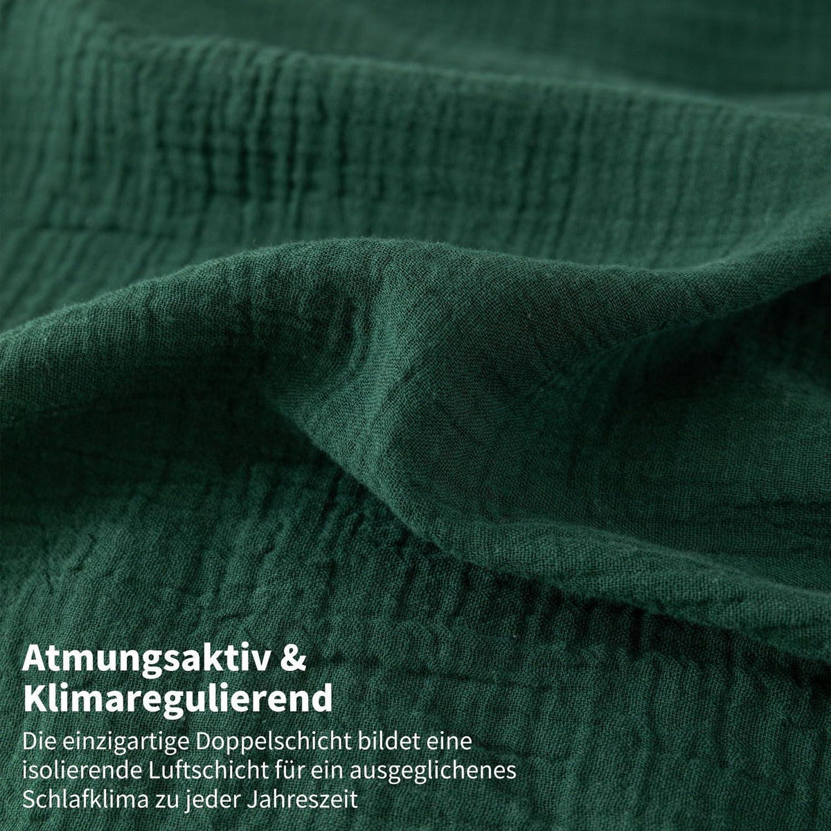 Doppelte Muslin Bettwäsche Dunkelgrün Grau 155x220 cm
