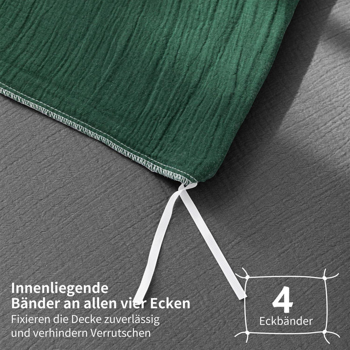 Doppelte Muslin Bettwäsche Dunkelgrün Grau 155x220 cm
