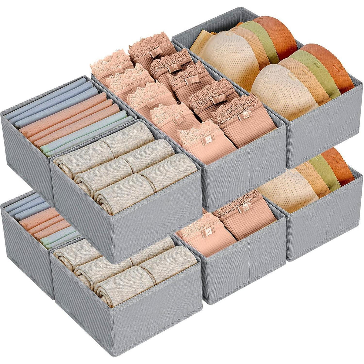 Schubladen Organizer 8er Set Grau für Kleiderschrank & Unterwäsche
