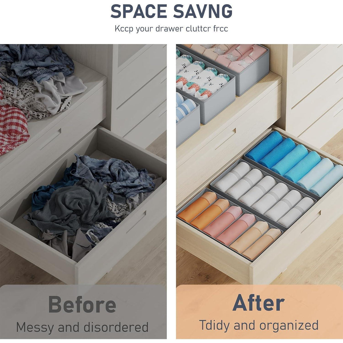 Schubladen Organizer 8er Set Grau für Kleiderschrank & Unterwäsche