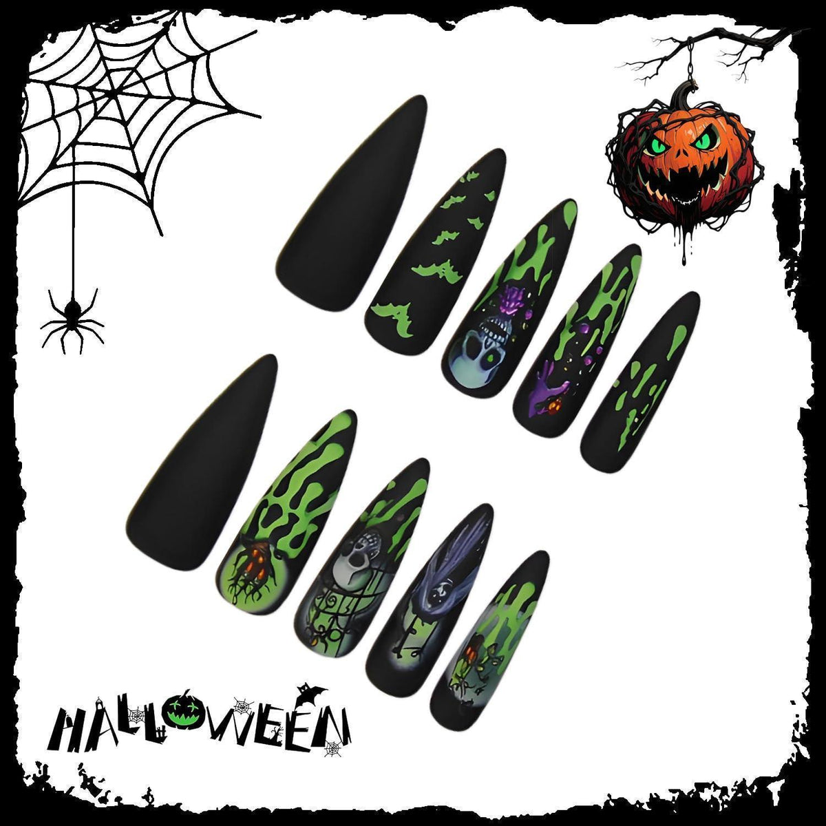 Halloween Falsche Nägel Schwarz Scream Ghostface Gothic Design