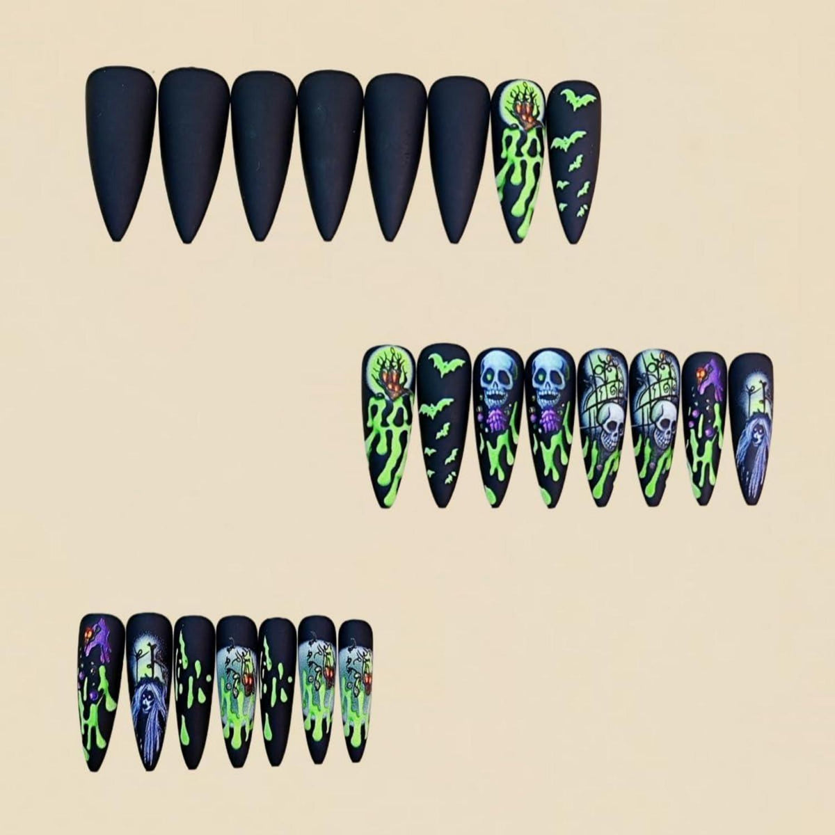Halloween Falsche Nägel Schwarz Scream Ghostface Gothic Design