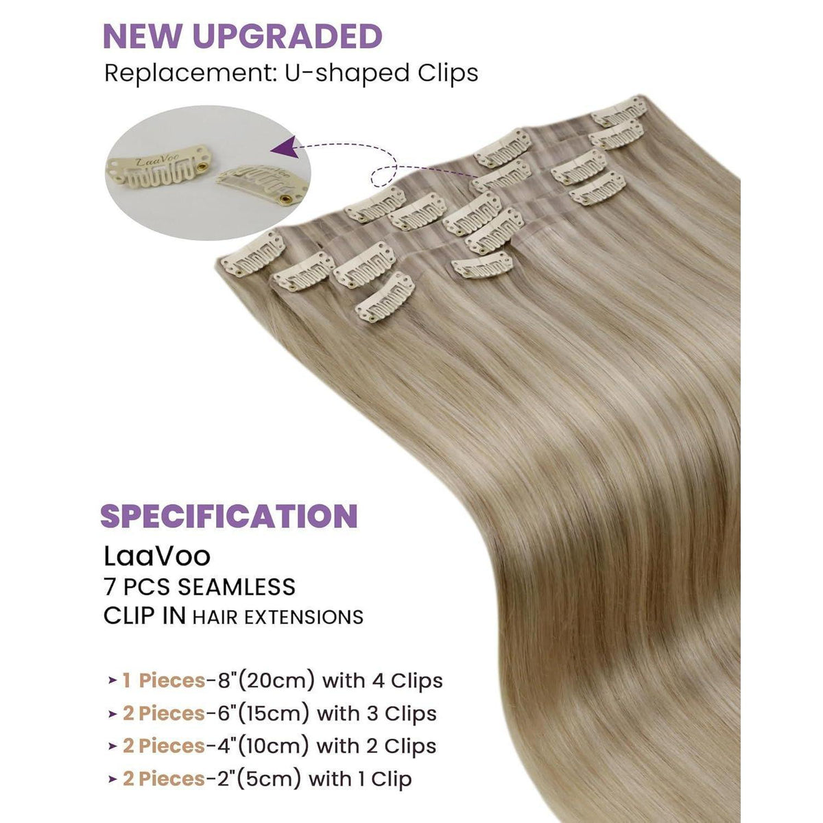 Echthaar Clip-Ins Blonde Highlights 45cm - Natürliche Haarverlängerung