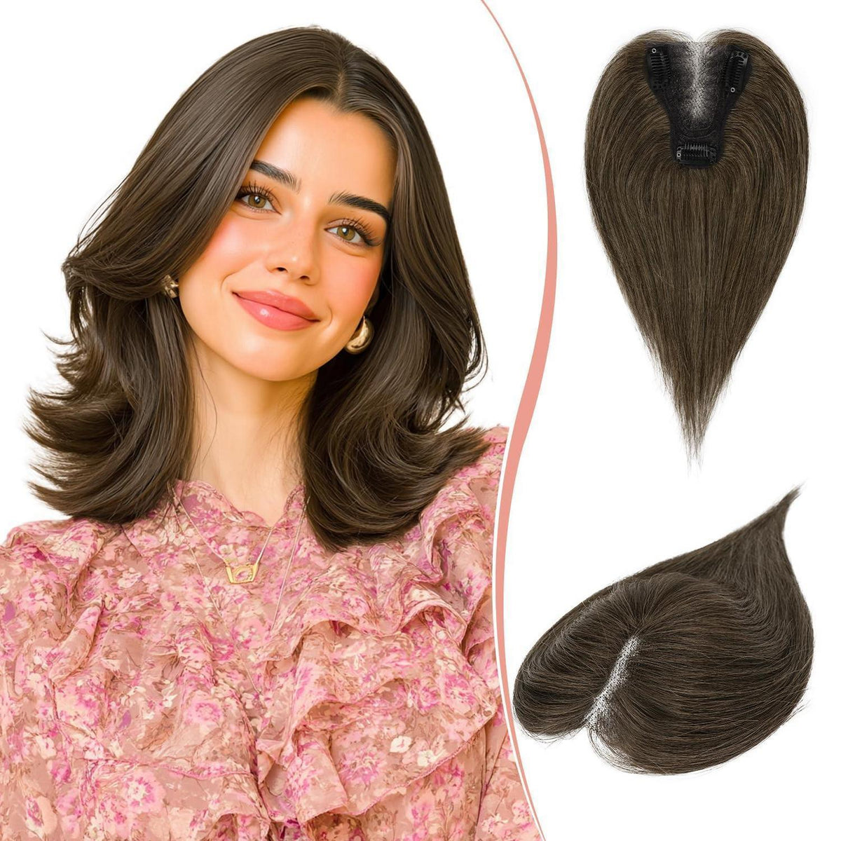Echthaar Topper Braun | Clip-in Haarteil ohne Pony