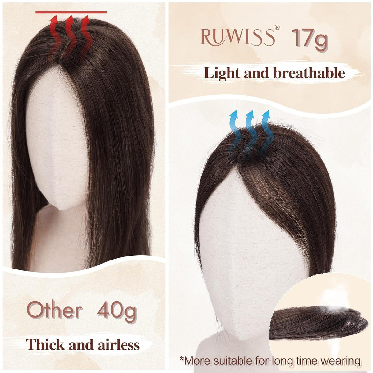 Echthaar Topper Braun | Clip-in Haarteil ohne Pony