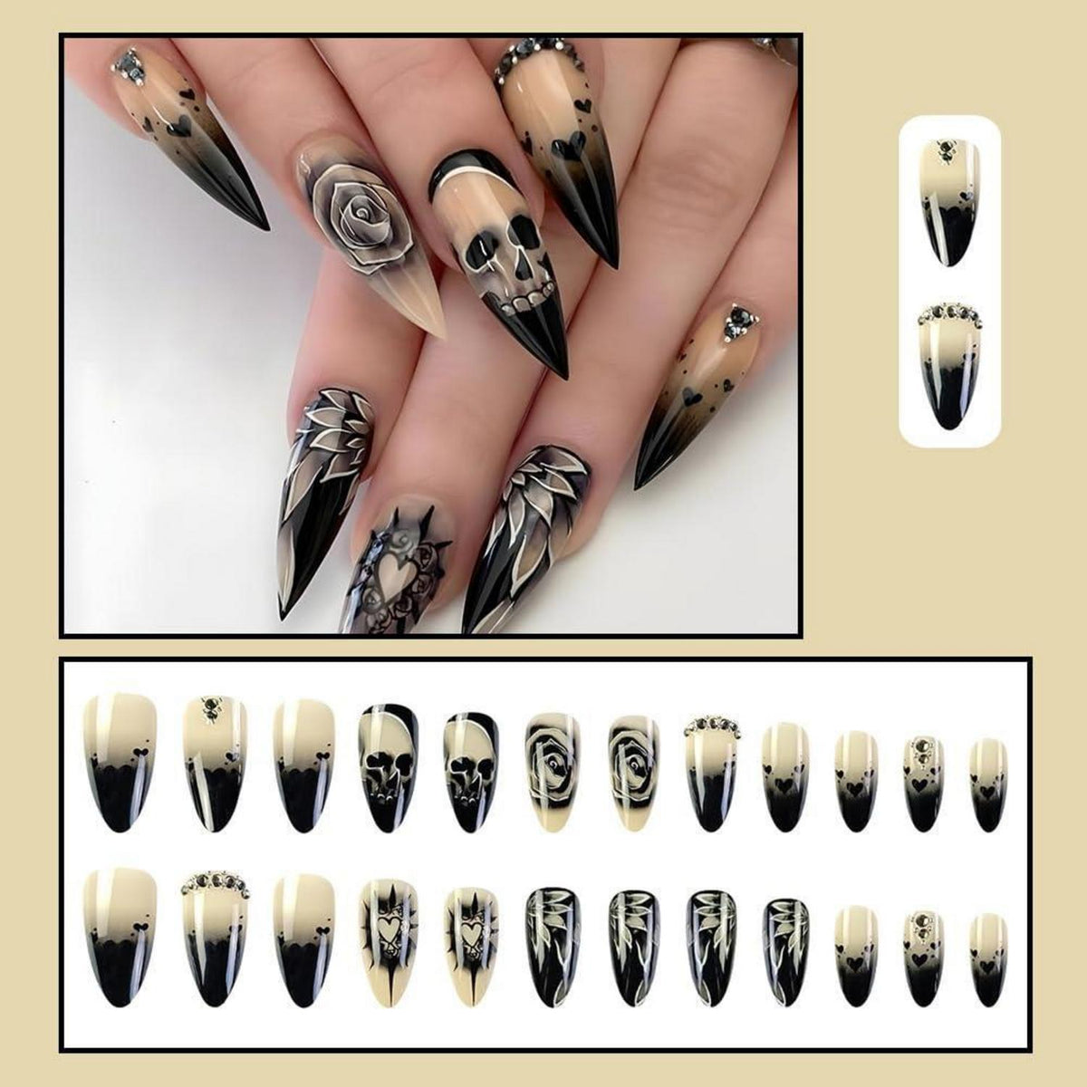 Halloween Press On Nails – Nude Gradient Schwarz & Horror Design