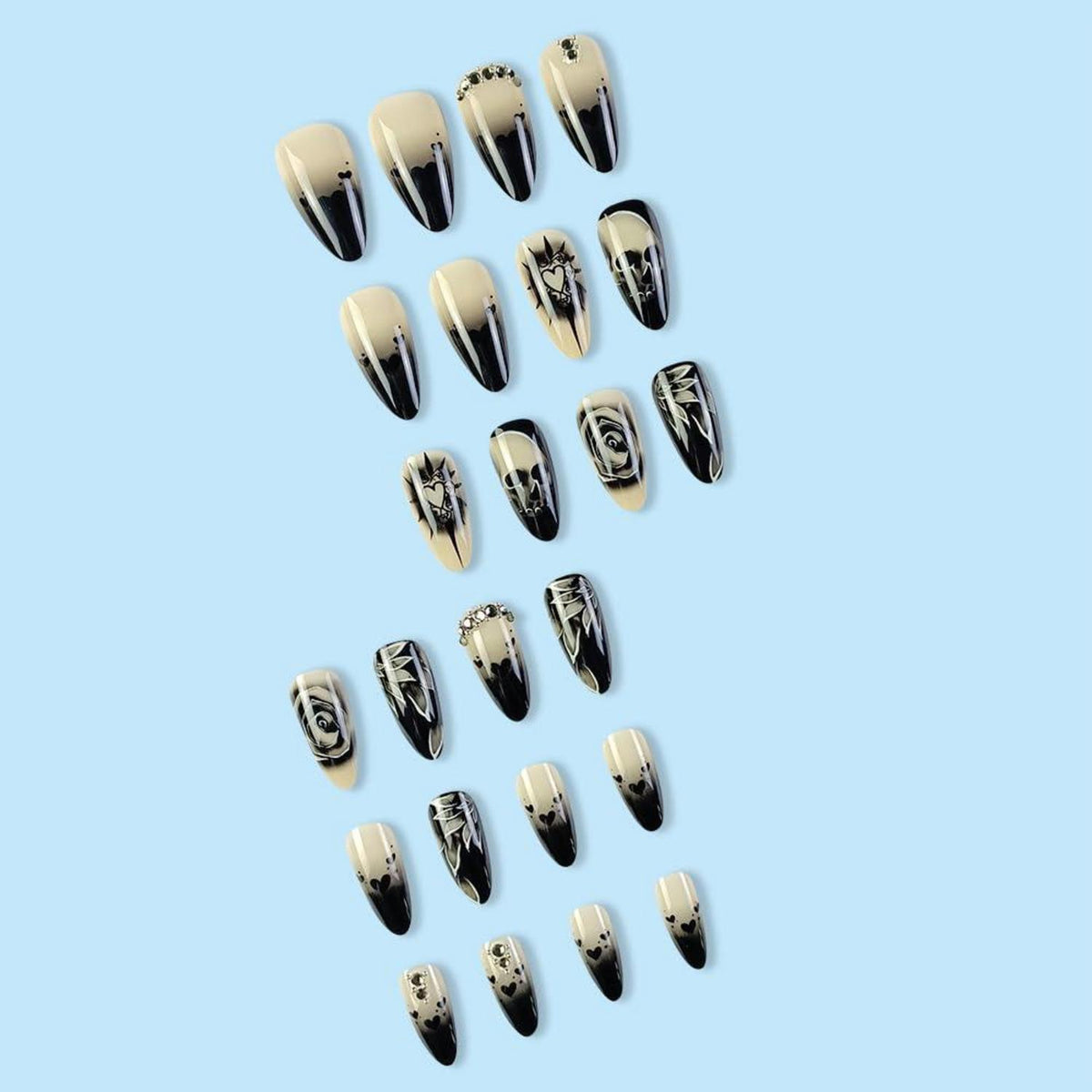 Halloween Press On Nails – Nude Gradient Schwarz & Horror Design