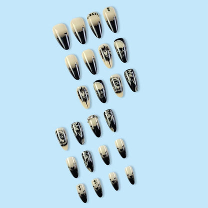 Halloween Press On Nails – Nude Gradient Schwarz & Horror Design