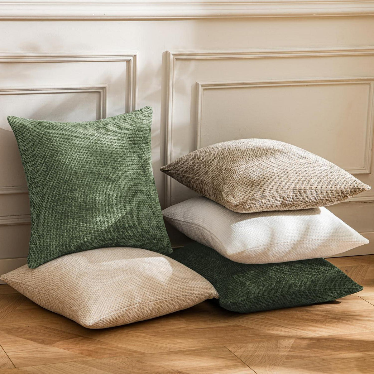 Grüner Chenille Kissenbezug 50x50 cm - 2er Set
