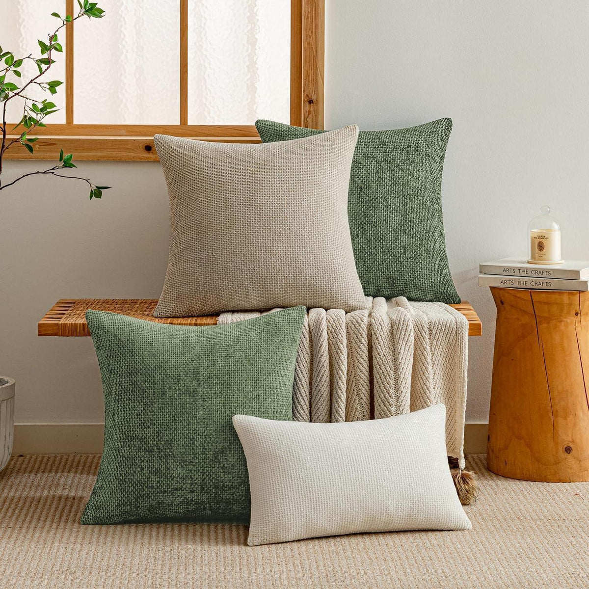 Grüner Chenille Kissenbezug 50x50 cm - 2er Set