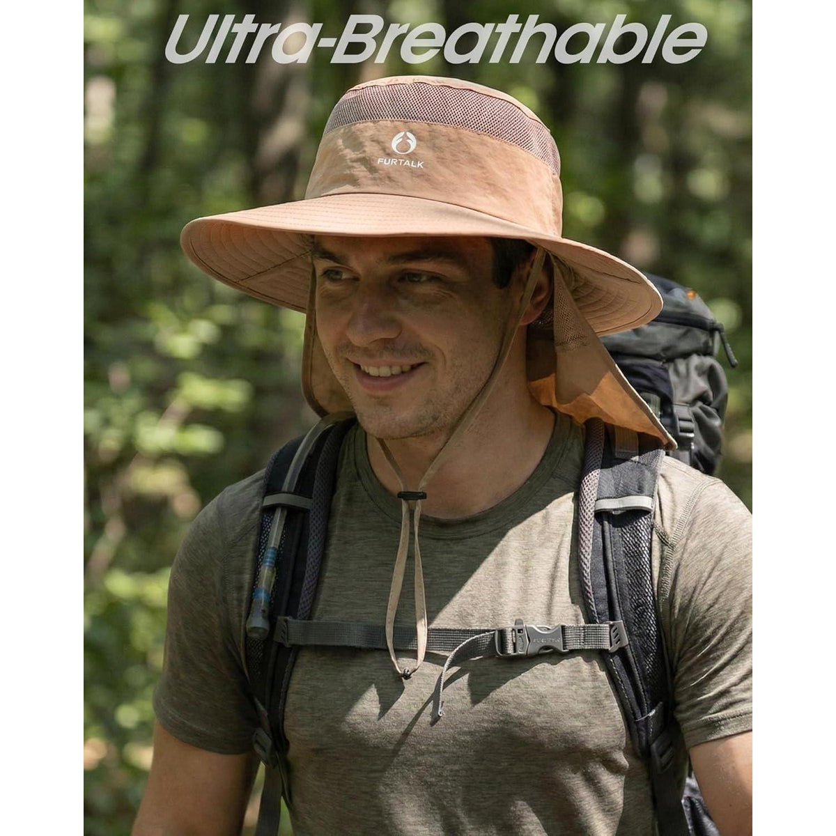 Sonnenhut mit Nackenschutz UPF 80 – Anglerhut & Wanderhut Khaki