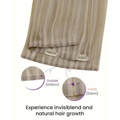 Clip-in Echthaar Extensions Aschblond Highlights 50cm