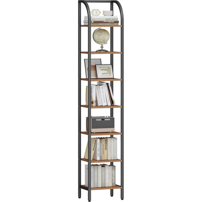 Vintage Bücherregal schmal – Braun-Schwarz, 208,5 cm hoch
