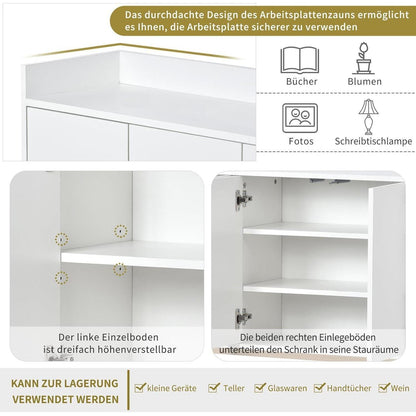 Moderne Anrichte mit 4 Türen & verstellbarem Regal (Weiß)