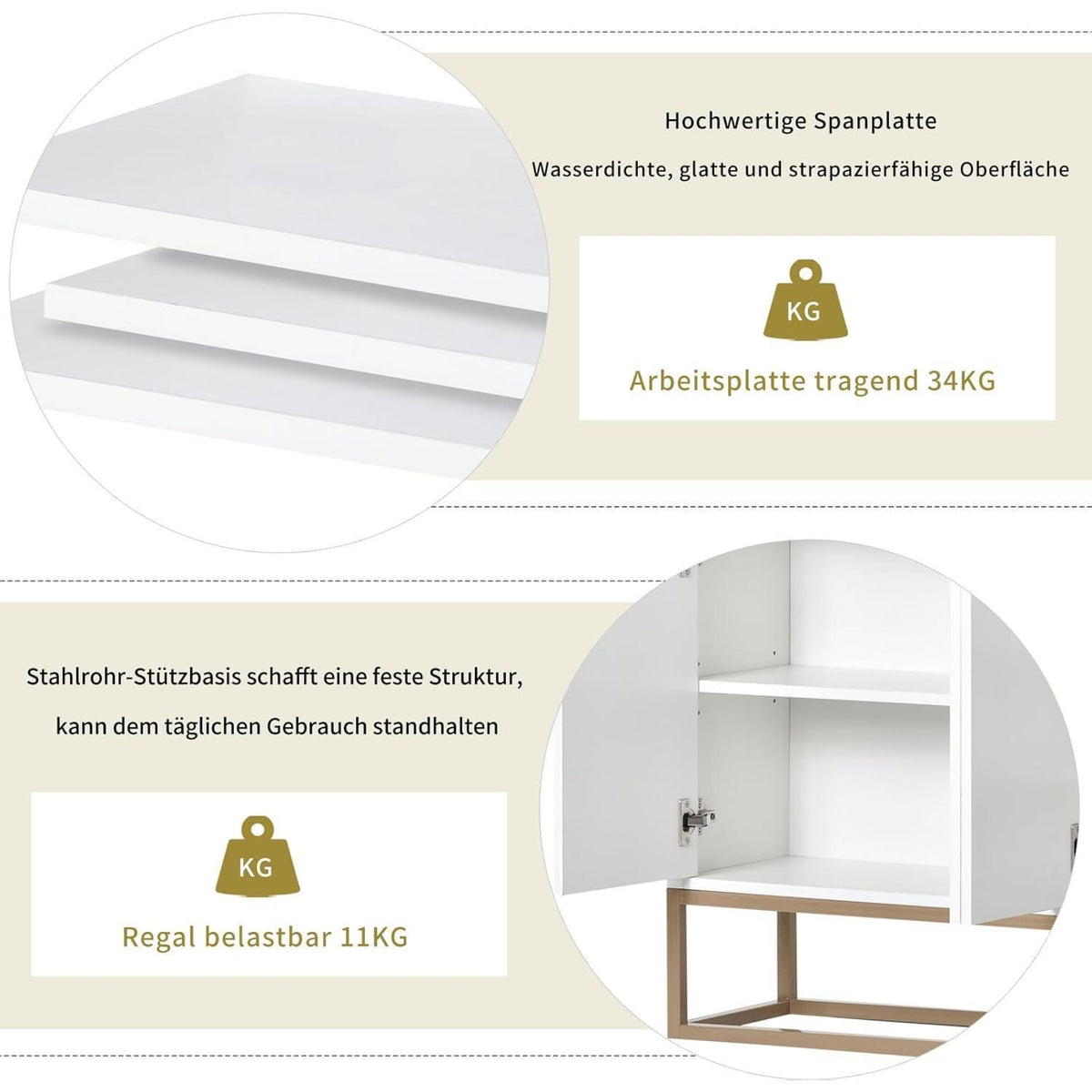 Moderne Anrichte mit 4 Türen & verstellbarem Regal (Weiß)