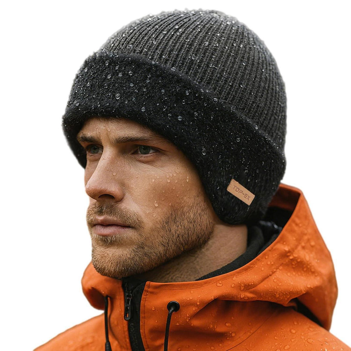 Wasserdichte Thermomütze mit Ohrenklappen – Merino-Wolle Grau XL-XXL