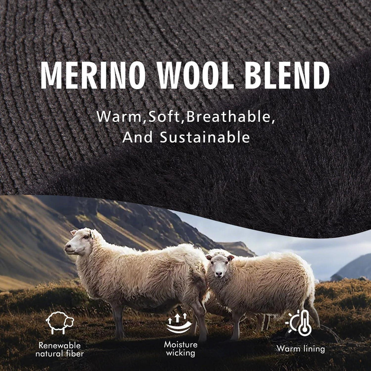 Wasserdichte Thermomütze mit Ohrenklappen – Merino-Wolle Grau XL-XXL