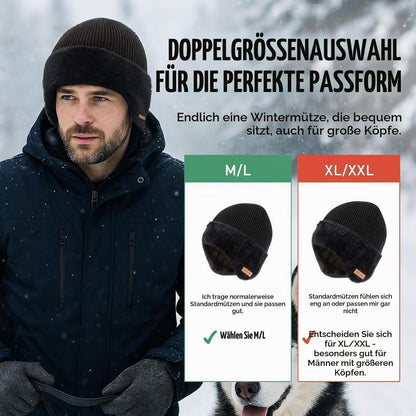 Wasserfeste Merino-Wollmütze mit Ohrenklappen Schwarz XL-XXL
