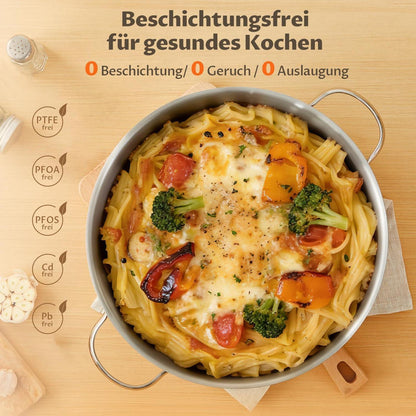 Edelstahl Schmorpfanne 28 cm mit Glasdeckel