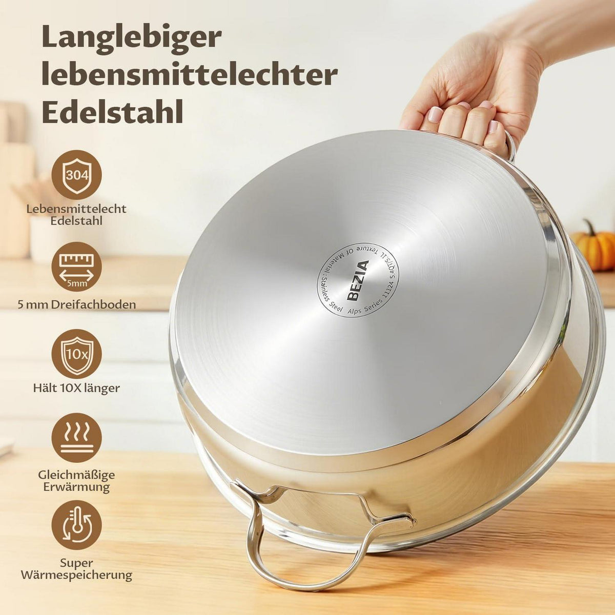 Edelstahl Schmorpfanne 28 cm mit Glasdeckel