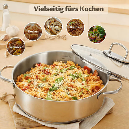 Edelstahl Schmorpfanne 28 cm mit Glasdeckel