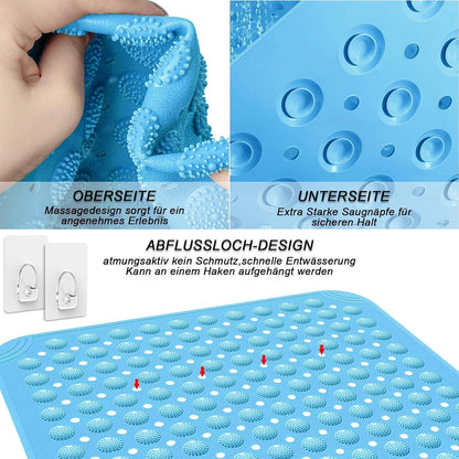 Rutschfeste Duschmatte 80x80 cm – Meeresblau mit Haken