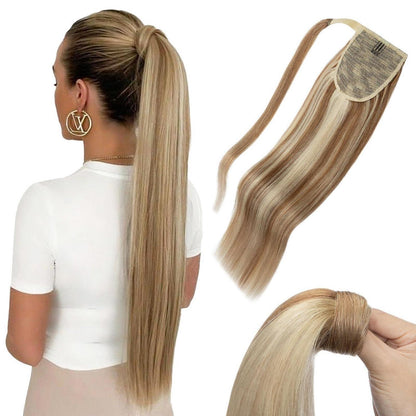 Echthaar Zopf Extension 55 cm Goldbraun & Blond