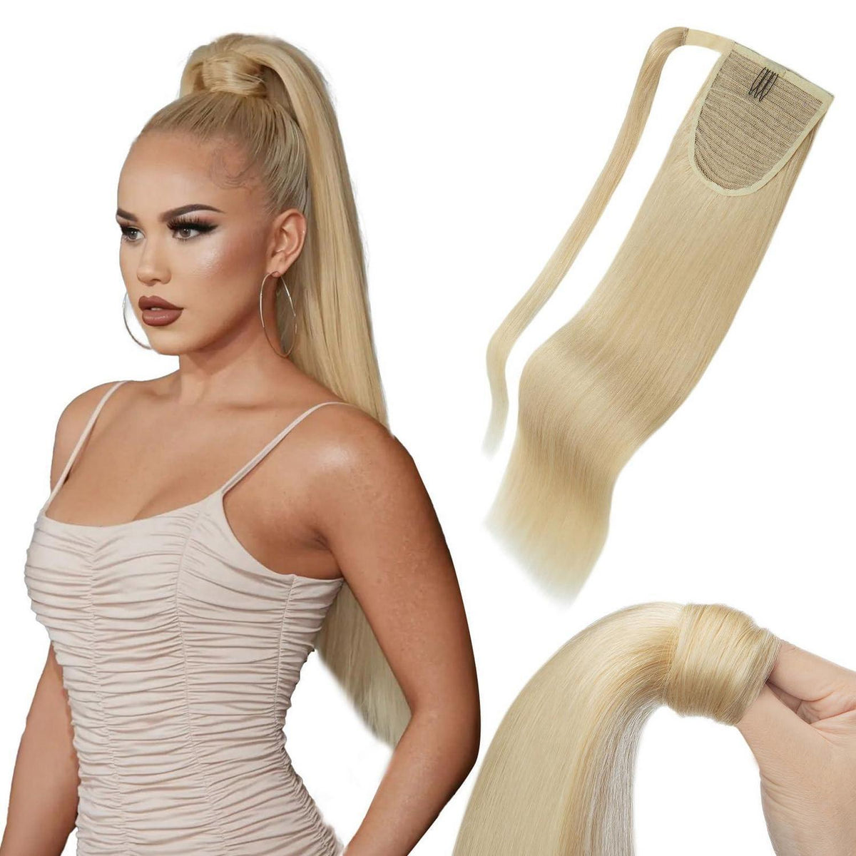 Echthaar Zopf Blond 55 cm – Haarverlängerung mit Klettverschluss