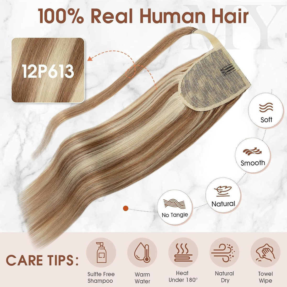 Echthaar Zopf Extension 45 cm Goldbraun & Blond