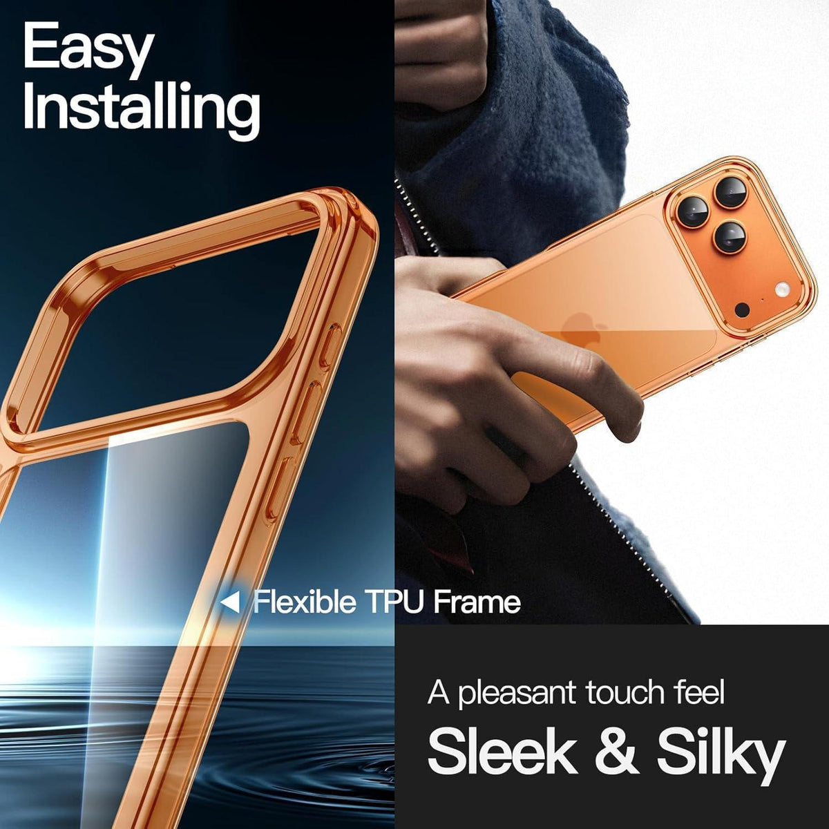 iPhone 17 Pro Max Hülle transparent orange, stoßfest